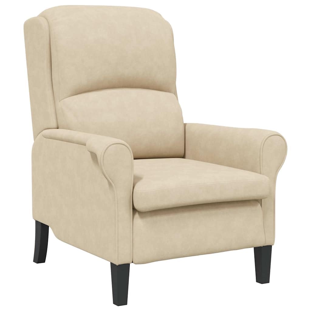 Sillón de microfibra color crema, 76 x 94 x 102 cm, con marco de madera, sillón tapizado para salón, sillón de lectura y sillón de relax, cómodo sillón orejero con acolchado ergonómico