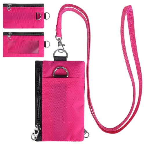 Image of TATAANTY RFID Blocking Wallet, Minimalist Wallet for Men, Small Wallet for Women with Lanyard Keychain, ID Holder Zipper for Cards, Coins, Travel, Water-resistant, Pink, Casual