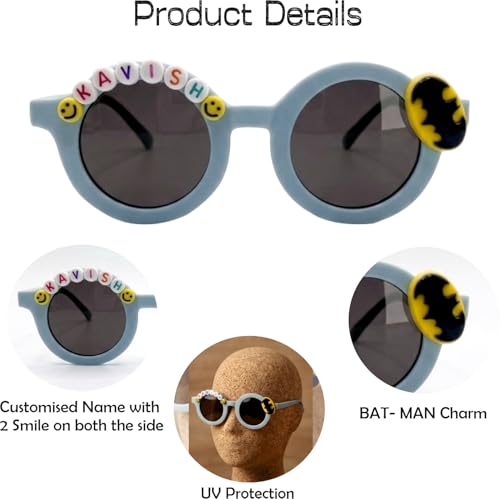 Image of PLAS ART STUDIO Customised round sunglasses Kids Sunglasses Get Kids Name on Frame For Girls & Boys. (Recommended Age 2+)