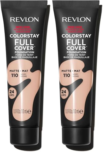 REVLON ColorStay Full Cover Foundation, Base de Maquillaje SPF10 con Cobertura Total y un Acabado Mate Profesional, Fórmula de Larga Duración 24H, Textura Ligera, Tono 110 Ivory, 30 ml (Paquete de 2)