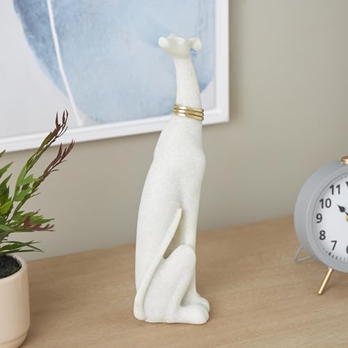 Estatua decorativa de perro crema en polystone 3x4x15 pulg miniatura 2