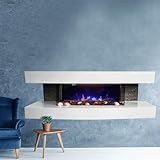 Chimenea eléctrica Blanca Paula Grande ElectricSun chimeneas eléctricas de Pared Modernas L150xH46x31cm, Dispositivo de Sonido