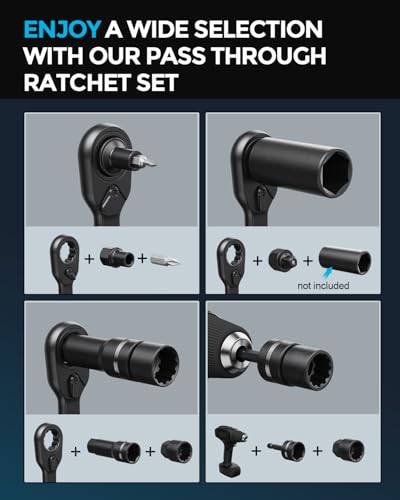ZOMIYU 1/4-Inch Drive Pass Through Socket Set, 48-Piece Go-Thru Ratchet Kit, Metric & SAE, Low Profile for Long Bolts & Tight Spaces, Includes Extension Bar & Adapters, Cr-V Steel - image 7