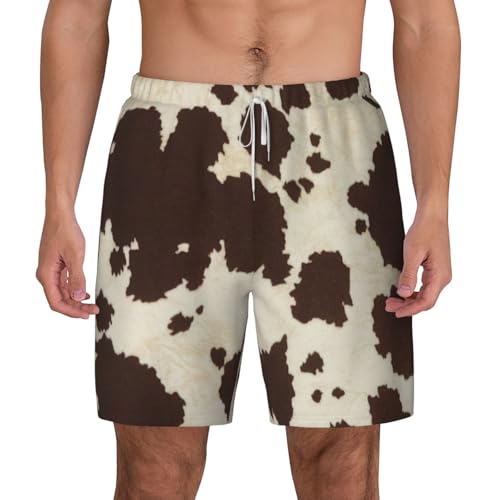 GXUNGT Traje de baño de doble capa con estampado de piel de vaca, pantalones cortos con forro interior y bolsillos, perfecto para nadar, surfear, blanco, XXL