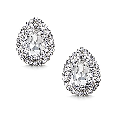EVER FAITH Wedding Austrian Crystal Stud Earring for Bride, Elegant Teardrop Rhinestone Earrings Jewelry for Women