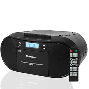 Boombox CD Player Portable, Cassette Player Combo with CD MP3 Bluetooth AUX TF USB FM Radio AC/DC Powered, Boom Box with Remote Control, Headphone Jack, Stereo Sound for Home,Kids,Gift