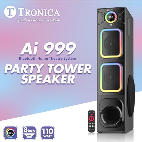Image of TRONICA AI999 Carol Bluetooth Home Theater System, 110W Tower Speaker with FM /PenDrive /AUX /FM | RGB Lights & All Functional Remote Sound Blaster with smart TV connectivity