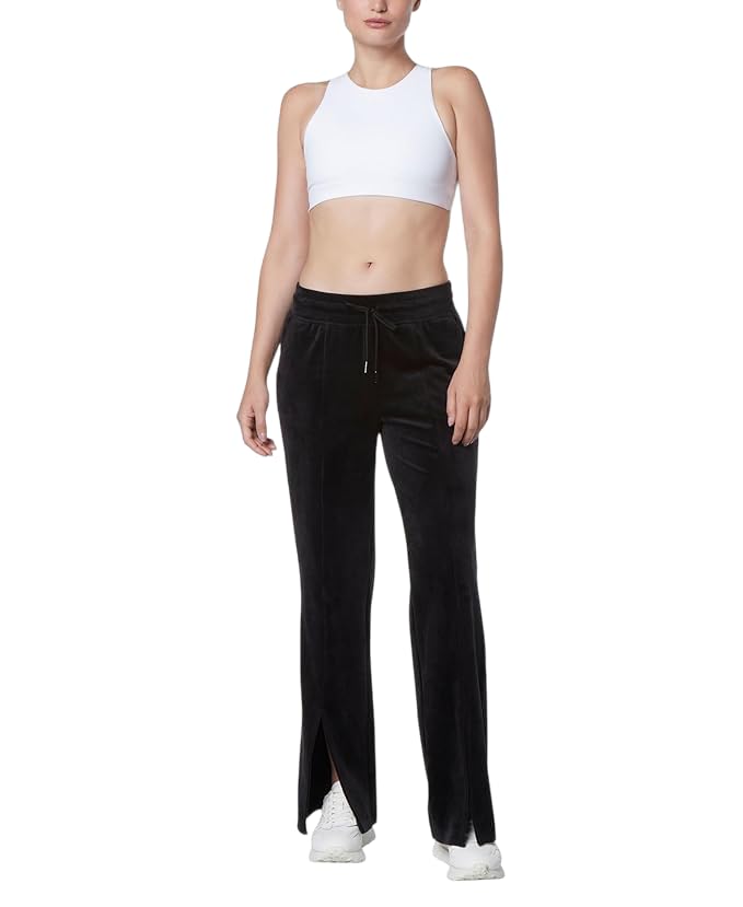 Andrew Marc Womens Slit Detail Velvet Wide Leg Bottoms