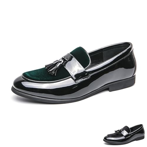 Men's Suede Leather Pointed Toe Low Heel Tassel Penny Loafers Fashion Luxury Slip-On Non-Slip Block Heel Business Dress Loafers for Daily Office Work