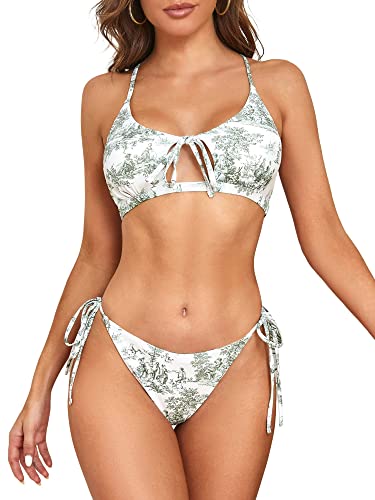ZAFUL Ribbed Twisted Front Bikini Set for Women Cute Scoop Neck Textured Two Piece Swimsuits Sport Tank Bathing Suit