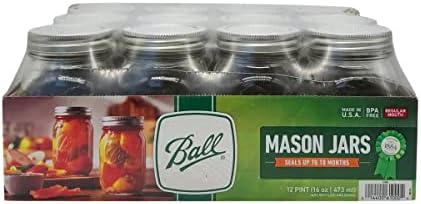 Ball Pint Jar, Regular Mouth, Set of 12, (16 oz)