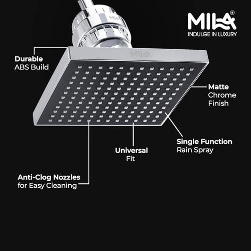Image of Mila Matte Rain Shower| Chrome Finish Square Overhead Shower | 200 * 200mm Ceiling Mounted | ABS Body| Single Function Rainfall Shower for Broad Coverage & Water Efficiency| (Without Arm)