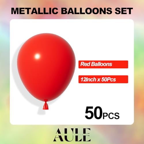 Image of AULE Red Balloons 12 inch 50 Pcs Latex Balloons Helium Shiny Thicken Balloon Perfect Party Decoration for Wedding Birthday Baby Shower Graduation Carnival