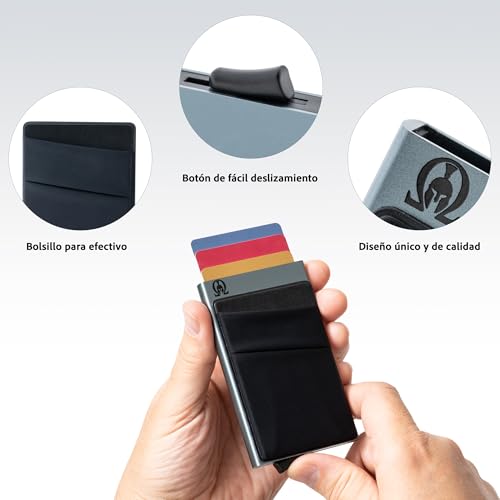 Miniatura 4 de Re Tarjetero Para Hombre Con Capacidad De 6 A 8 Tarjetas Tarjetero Metálico Rfid Cartera Minimalista De Aluminio Portatarjetas Compacto Y Seguro