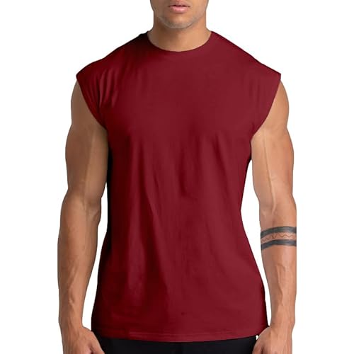 1 Pack Men's Gym Tank Tops Workout Sleeveless T-Shirts Athletic Muscle Tank Training Bodybuilding Tee Shirts 12 Red-2XL