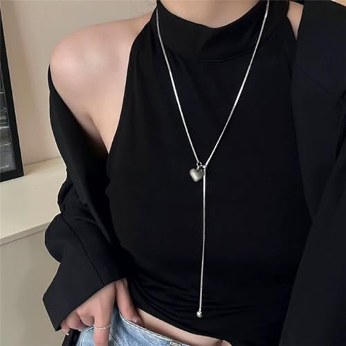 Collier long minimaliste chaîne de pull réglable pendentif cœur - 3