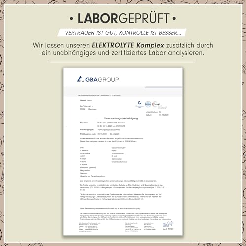 Elektrolyte-Tabletten 360x - 1990 mg Elektrolyte pro Tag - mit Magnesium, Calcium, Kalium, Natrium, Chlorid & Phosphor - laborgeprüft mit Zertifikat - 100% vegan - Vorrat für 120 Tage