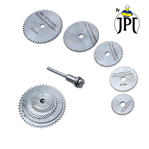 JPT 5pc 1/8″ Shank High Speed Steel HSS Saw Disc Wheel Cutting Blades with Mandrels for Dremel Foredom Drills Rotary Tools