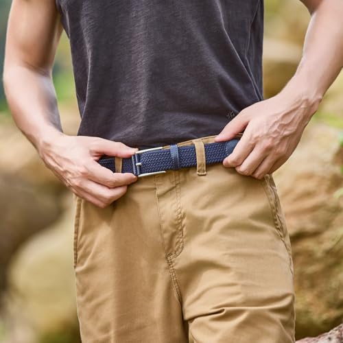 Belt for Men, 1 3/8" Mens Gift Stretch Braided Web Belt Elastic for Casual Golf Jeans, 2 Pack3