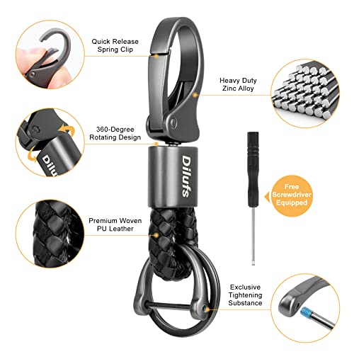 Dilufs Car Keychain For Women And Men Key Fob Keychain With Upgrade Anti-Lost D Keyring Sturdy Metal Key Chain For Car Keys(2Pcs, Black, Gift Box) #TOP1
