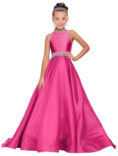 Girls Pageant Dress Princess Long Halter Birthday Party Ball Gowns with Train PT105