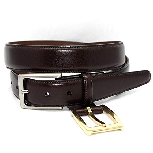Torino Leather Glazed Kipskin Double Buckle Option Dress Belt - Brown 32