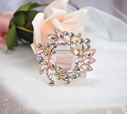 Image of Gyn&Joy Clear Crystal Rhinestone Floral Wreath Pin Brooch BZ005