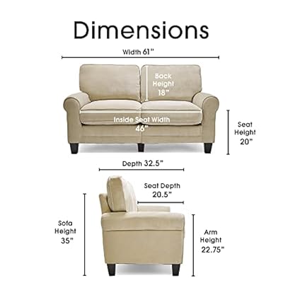 Serta Copenhagen 61" Loveseat - Pillowed Back Cushions and Rounded Arms, Durable Modern Upholstered Fabric - Tan 41ryJUE5lVL. SS400
