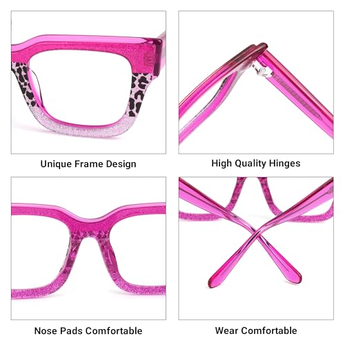 Image of VOOGLAM Square Non-Prescription Blue Light & UV400 Blocking Eyestrain Eyewear for Women in Purple and Pink Checkered Acetate, Medium