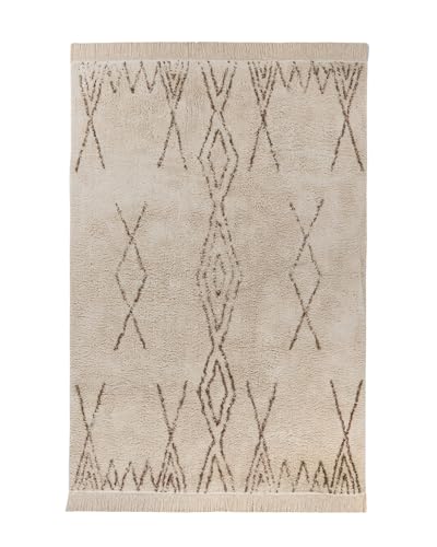 Qiyano Alena Boho Teppich Beige Creme Braun 80 x 150 cm, Flauschiger Hochflor Teppich aus Baumwolle, Wohnzimmer & Schlafzimmer, Strapazierfähig, Florhöhe ca. 15 mm