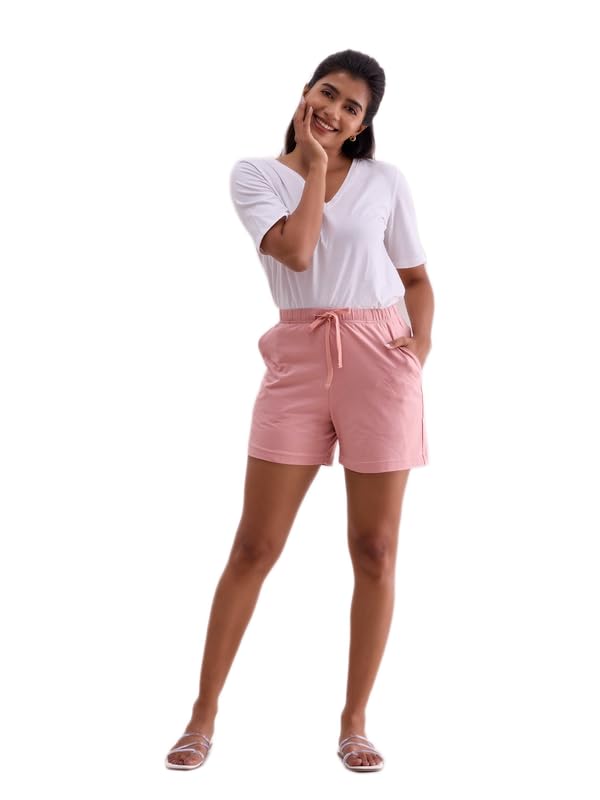Image of GO COLORS Women Solid Mid Rise Relaxed Fit Casual Shorts