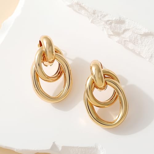 Image of SHERLOVE Trendy Gold Plated Knot Earrings for Women Chunky Statement Drop Dangle Earrings Lightweight Hypoallergenic Fashion Accessories Gold Jewelry Gifts for Womens