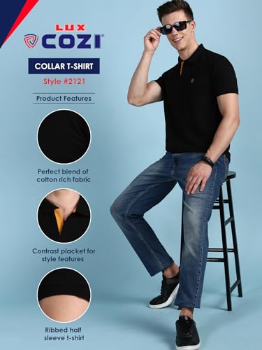 Lux Cozi Men's Regular Fit Polo Neck Half Sleeve Solid Casual T-Shirt | Polo T-Shirt for Men - Image 3