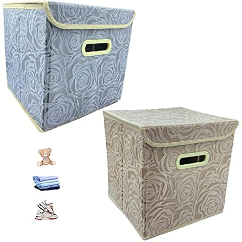 Iklob® - 2 cajas de almacenamiento con tapa gris-beige Cover