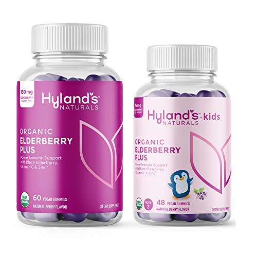 Hyland's Naturals Adult & Kids Organic Elderberry Plus Gummies, Organic Black Elderberry With Zinc & Vitamin C, Immune Support For Adults &Children, 60 Vegan Adult Gummies + 48 Vegan Kids Gummies #TOP29