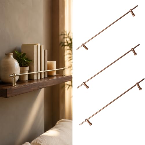 3 Pack Shelf Rail Guard, 8mm Aluminum Rods with Antique Brass Finish