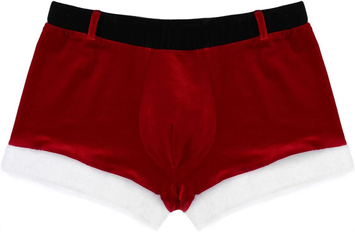 Oyolan Christmas Holiday Mens Boxer Shorts Velvet Christmas Santa Claus Boxers Trunks Underwear