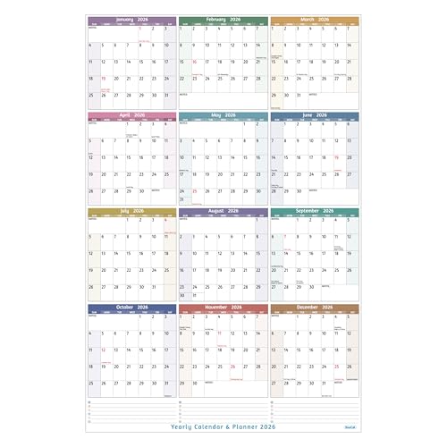 2026 Yearly Wall Calendar - Large Yearly Calendar 2026, Jan 2026 - Dec 2026, 25.2'' x 38.2'' (Open), 2026 Calendar 12 Months, Yearly Wall Calendar 2026 with To-do Lists, Notes, Stickers, All At One Page