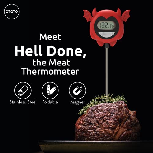 OTOTO Hell Done Halloween Meat Thermometer Digital - Spooky Food Thermometer for Cooking, Devil Thermometer for Meat, Digital Thermometer, Cooking Gifts