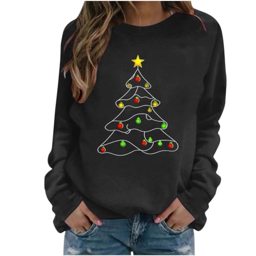 Aymnlox Christmas Shirts for Women 2026 Casual Xmas Tree Graphic Crewneck Sweatshirt Long Sleeve Cute Holiday Fall Pullover Top women's plus size christmas sweatshirts Black S - image 6