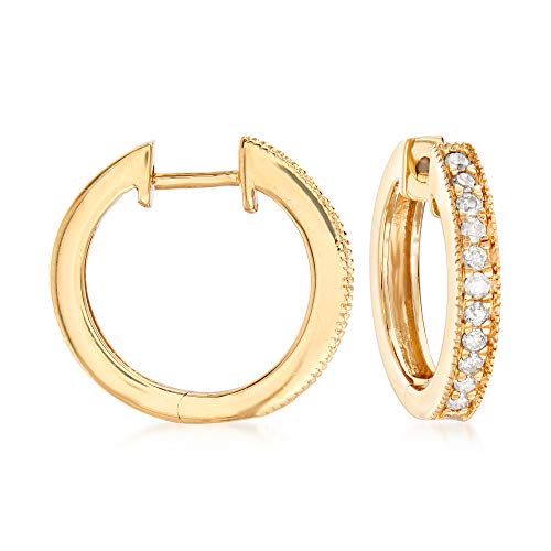 Ross-Simons 0.25 ct. t.w. Diamond Hoop Earrings With Beaded Edge in 18kt Gold Over Sterling