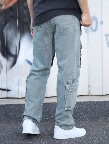 Mens Baggy Cargo Jeans Wide Leg Streetwear Jeans Loose Fit Hip Hop Denim Pants4