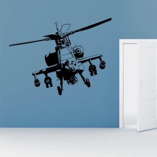 Apache Helicopter Wall Stickers Army Bedroom Military Graphic Transfer Decal Airplane Vinyl Mural Living Room Kids Room Decor