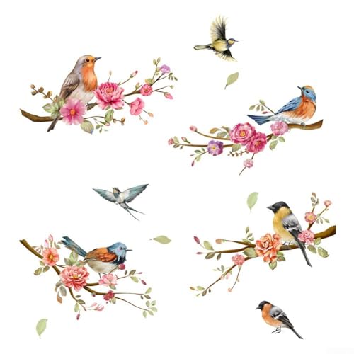 Pegatina de pared con diseño floral de rama y pájaro para decoración del hogar, PVC transparente, 30 x 60 cm, impresión a doble cara, decoración de salón con temática primaveral