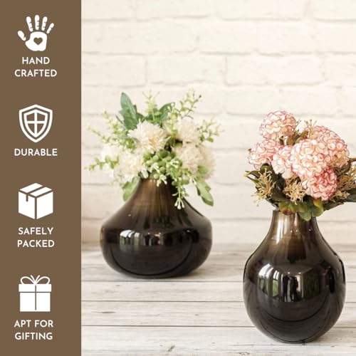 Image of BEHOMA Metal Round Flower Vase for Home Decor Bedroom Living Room Office Wedding|Table Decorative Item for Festivals Birthday Brass(Set of 2)