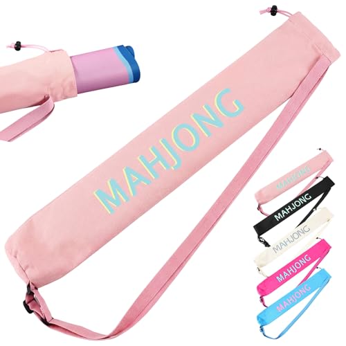 Sunnymove 34 Inch Long Mahjong Mat Bag Cute Double Strapped Canvas Drawstring Mahjong Holder Lightweight Outdoor Carrying Bag for Board Games Travel Storage-Mat Not Include(Light Pink,1 Pc)