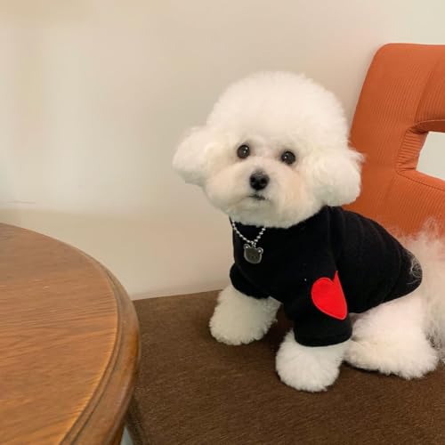 Winmany Hundepullover für kleine und mittelgroße Hunde, Herzaufnäher, Rollkragen-Sweatshirt, für Katzen, Welpen, Frühling, Herbst, Winter (schwarz, L)