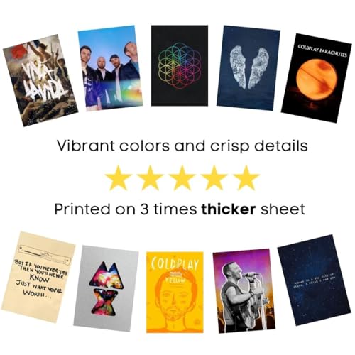 Image of auraposter Coldplay Poster (Set of 40) | Coldplay Band Mini Posters (15 x10 cm) | Mini Posters of Coldplay's songs for Wall, Bedroom, Living room | Coldplay Songs Poster| Glue Dots Included