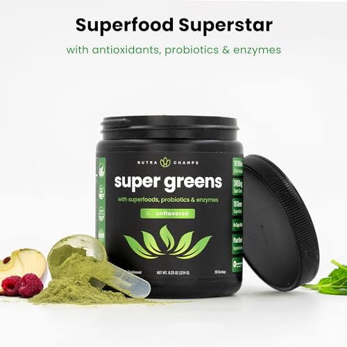 NutraChamps Super Greens Powder Premium Superfood | 20+ Organic Green Veggie Whole Foods | Wheat Grass, Spirulina, Chlorella | Antioxidant, Digestive Enzyme & Probiotic Blends - Image 3