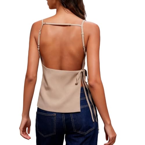 Image of heyheyshine Women's Halter Summer Casual Y2K Crop Tee Backless Crop Cami Tops Strap Tie Up Camisole Sleeveless